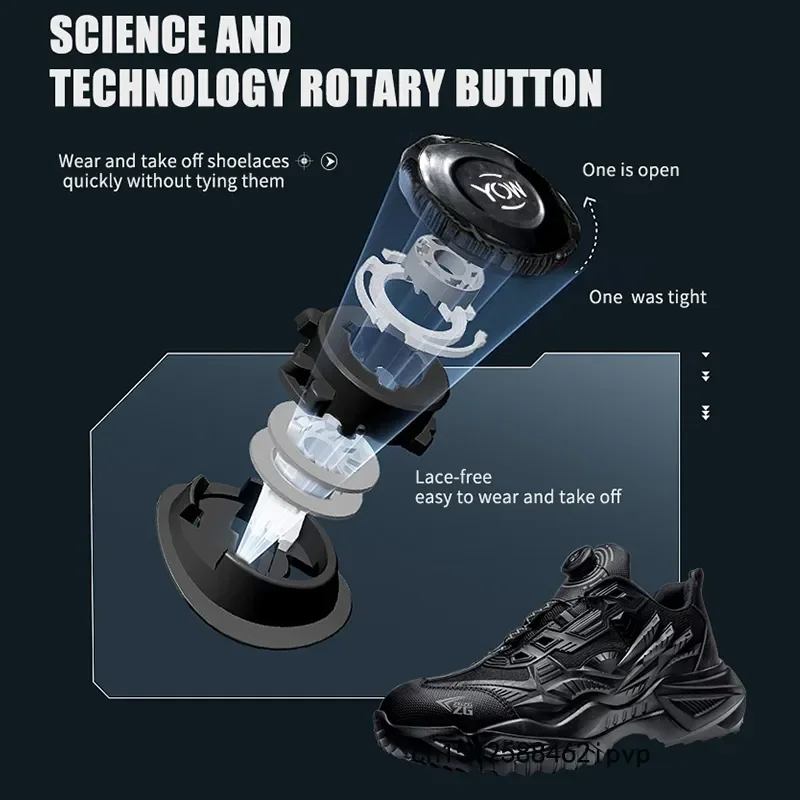 Rotating Button Men Safety Shoes Protective Sneakers Steel Toe Cap Anti-smash Work Shoes Fashion Indestructible Boots Security