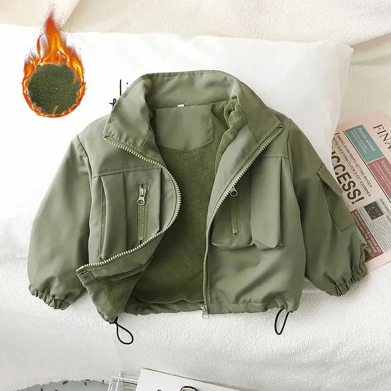 Boys Padded Jacket Winter Fleece Coat New Children's Work Jacket Autumn Kids Baby Casual Outwears Teen Fashion Tops