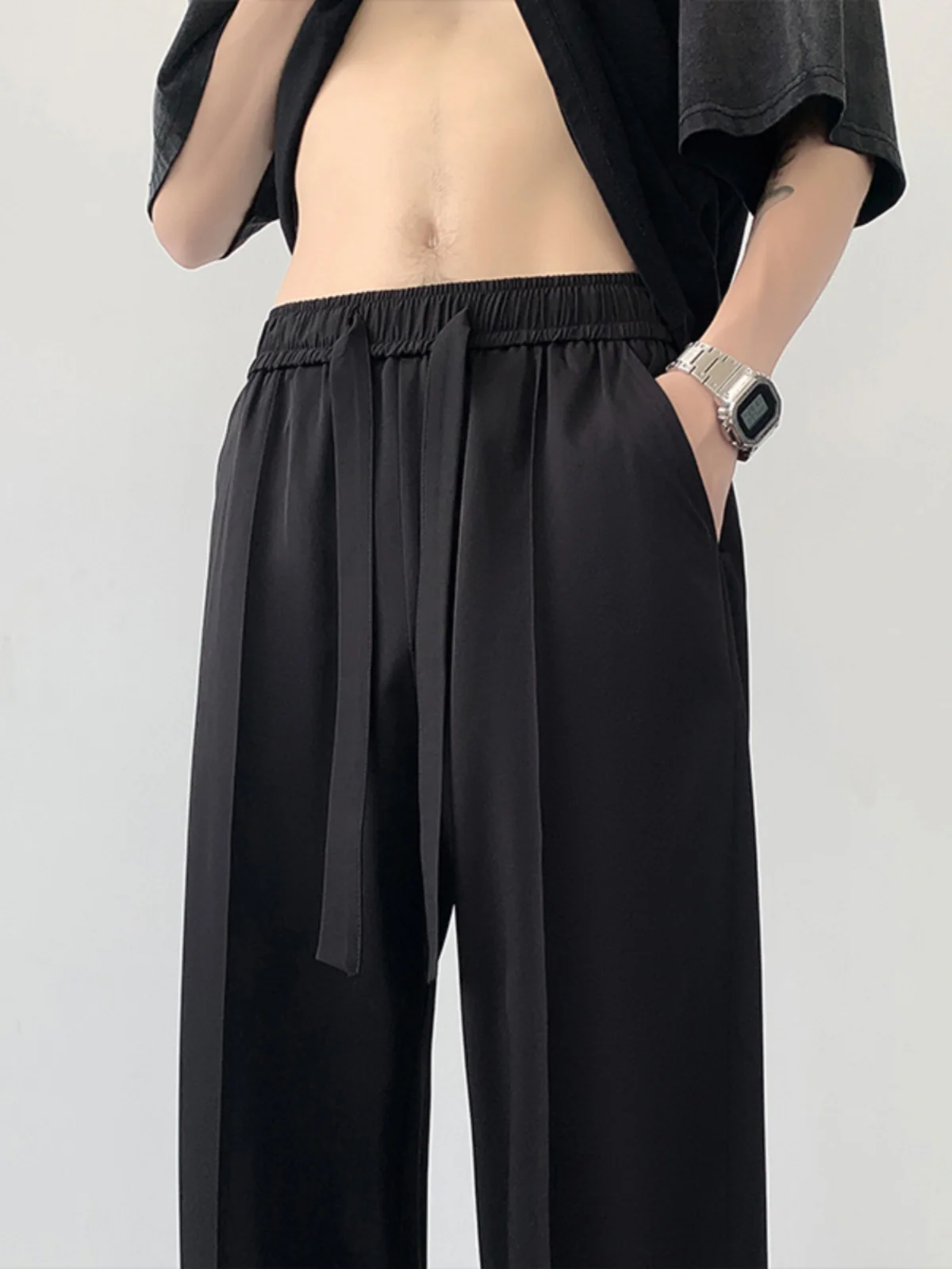 

Мужские летние тонкие брюки из ацетатного шелка с защитой от солнца, прямого кроя, струящиеся, класса люкс, повседневные, длинные