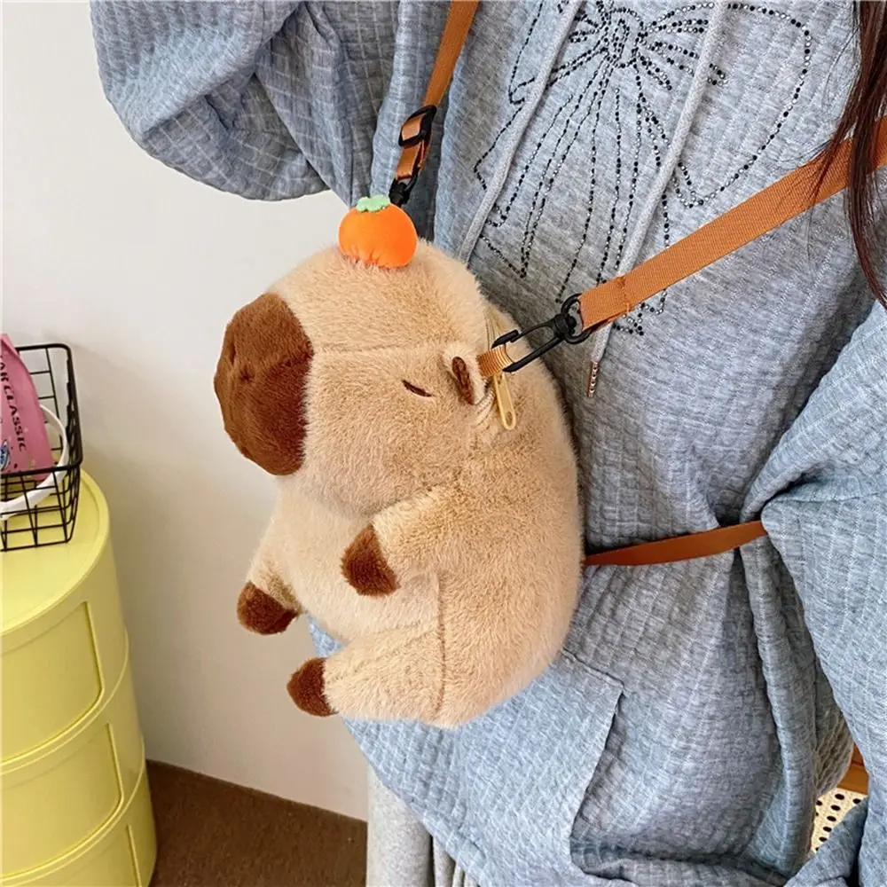 Capivara Mochila de Pelúcia para Estudantes Bolsa de Ombro de Grande Capacidade Animais Simples Desenhos Animados Bolsa Escolar para Meninas