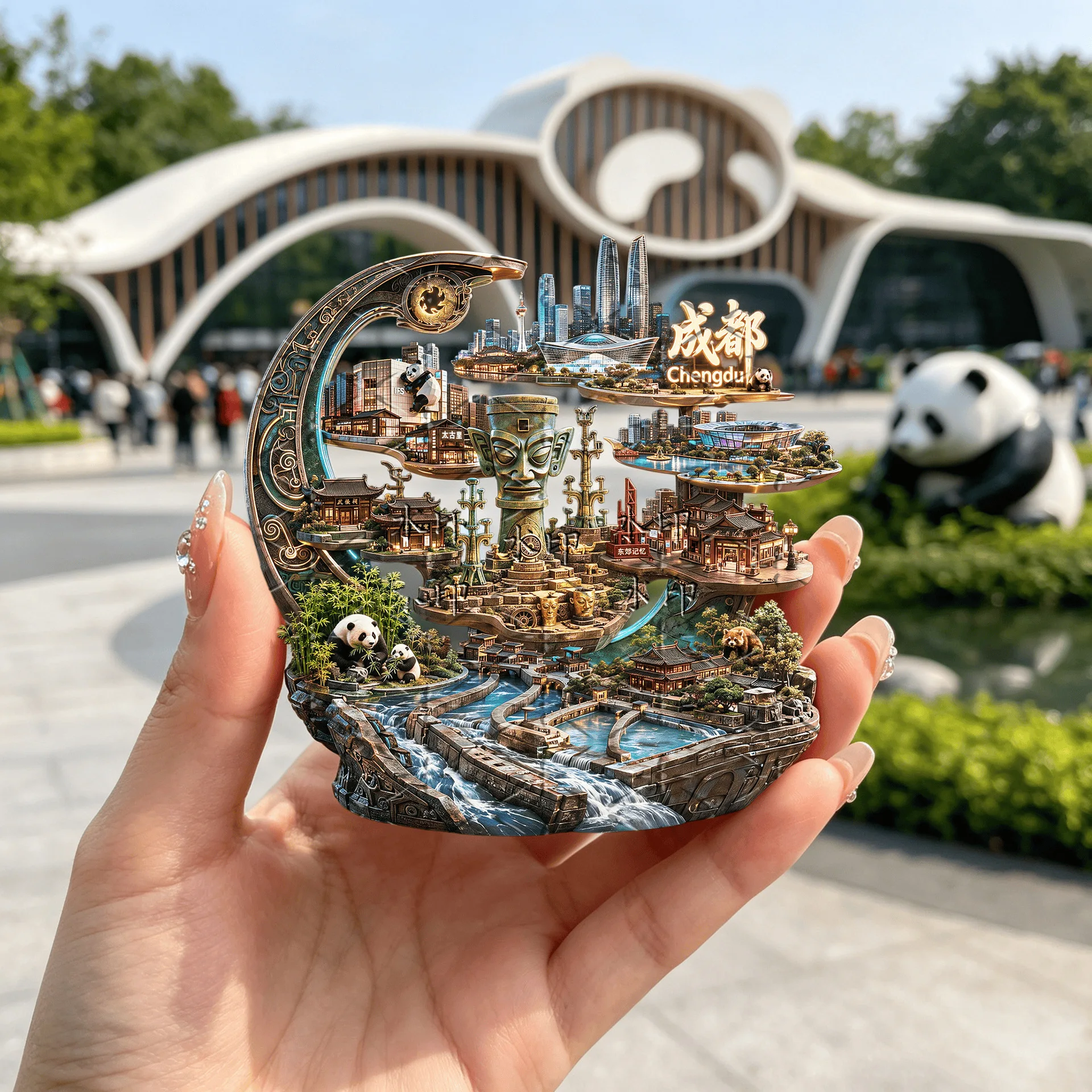 Chengdu Panda Metal Fridge Magnet Sanxingdui Cultural Element Magnetic Refrigerator Sticker Travel Souvenir Home Decor
