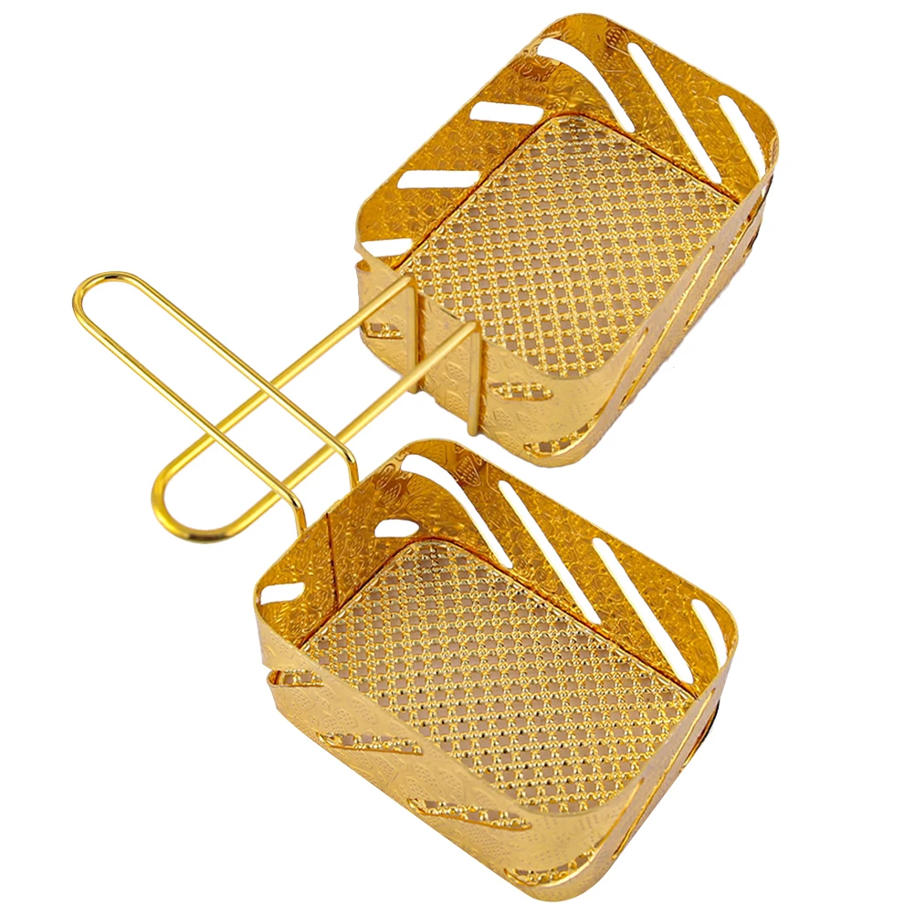 

2pcs Small Metal Fry Basket With Handle Frying Chips Deep Serving Snack Strainer Mini Food Holder Onion Rings Chicken Steak