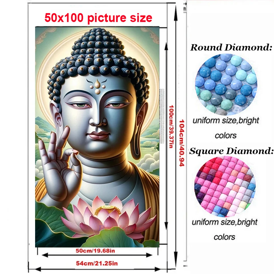 Religious Buddha Sakyamuni Big Diamond Painting New 2024 Pink Lotus Full Square Round Diy Diamond Mosaic Jewelry Cross Stitch