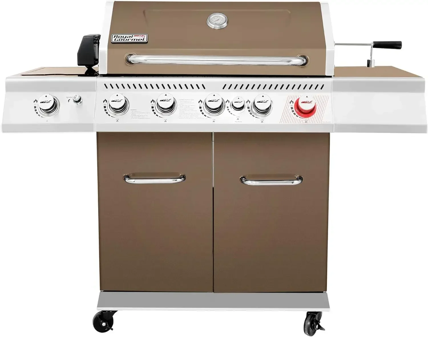 

GA5403C 5-Burner BBQ Cabinet Style Propane Gas Grill with Rotisserie Kit, Sear Burner, Rear Burner and Side Burner