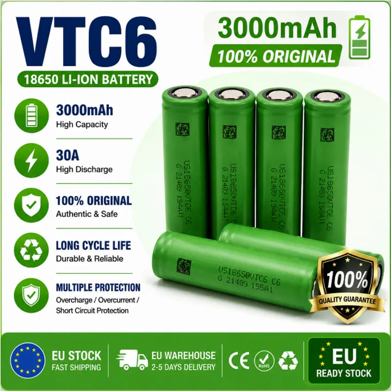 100% newe Original 3,7V 3000mAh Li-Ionen Wiederaufladbare 18650 Batterie for Us18650 Vtc6 30A 3000mAh for Sony Spielzeug tools bagnlampe