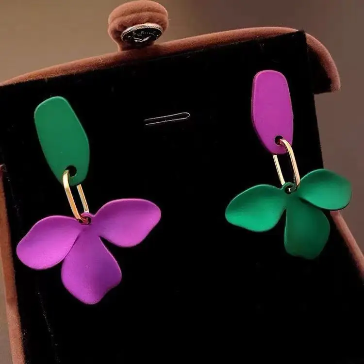 

Women's Colorful Flower Statement Earrings, Contrast Color Unique Ear Drops, Chic Luxurious Earrings