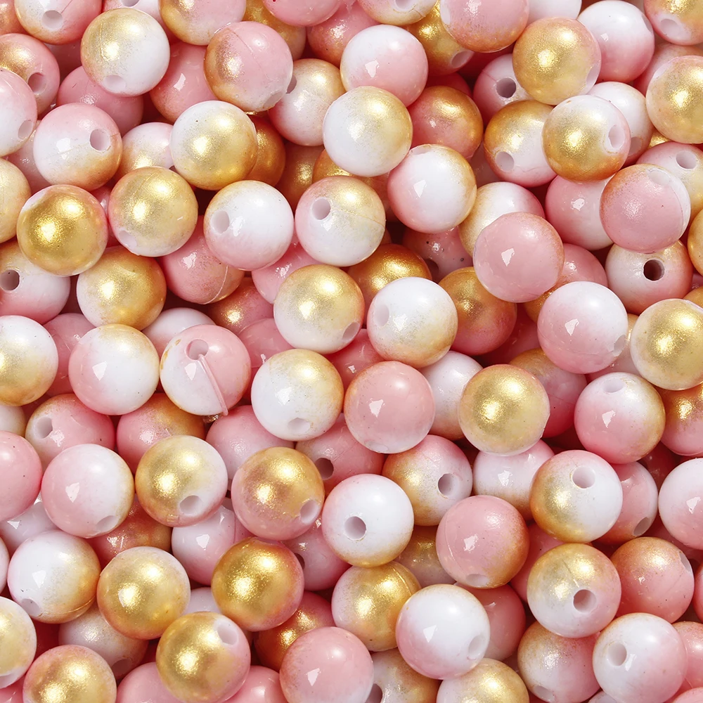 100-200 Stück 6/8mm Farbverlauf Dip-Dye Acrylperlen Sortiment Runde Glitzer-Abstandsperlen für DIY Schmuckherstellung Armbänder Basteln – Detail 11