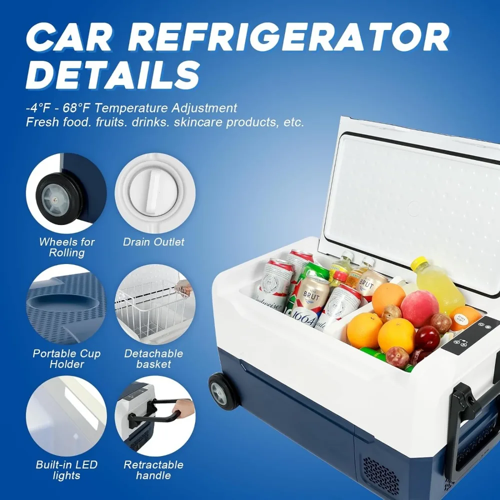 12 Volt Car Refrigerator, 37 Quart(35L) Portable Freezer Car Fridge WIFI APP Control, 12/24V DC and 100-240V for Outdoor,Camping