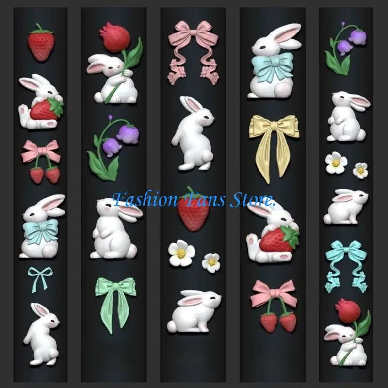 Rabbit Strawberry Floral Embossed Stencil For Acrylic Gel Polish Decoration
