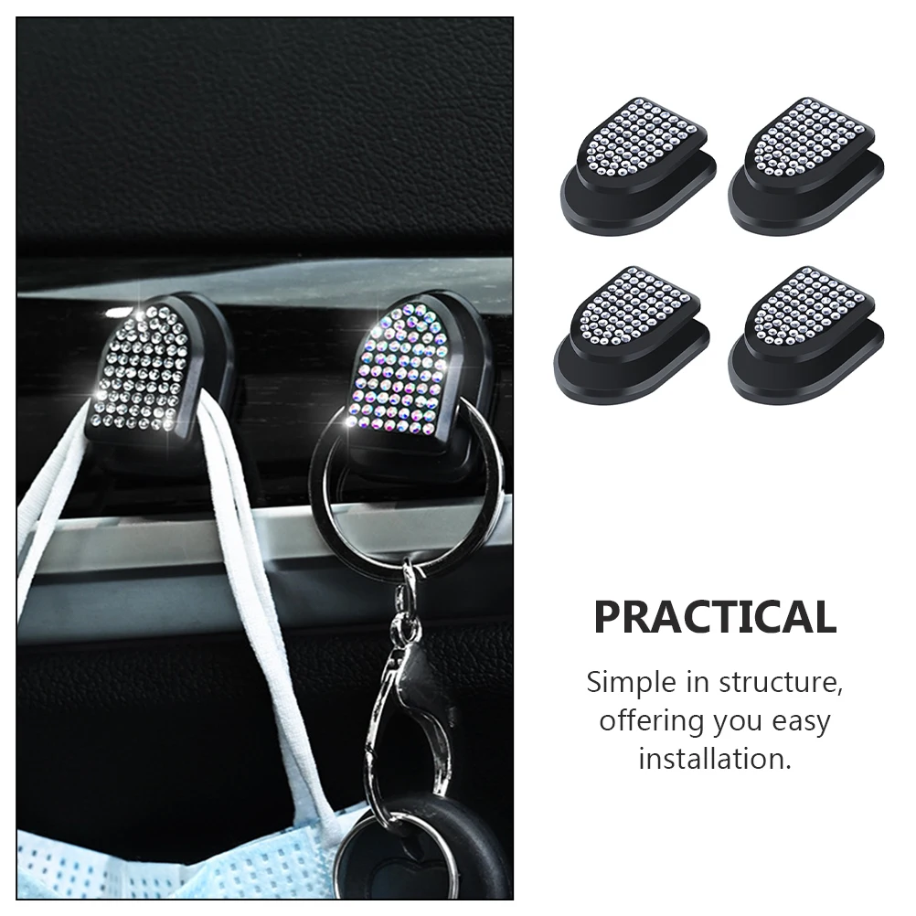 

4pcs Rhinestone Hook White Crystal Interior Hanging Hook For Car Storage Hanger Small Hooks Car Interior Storage Hanger