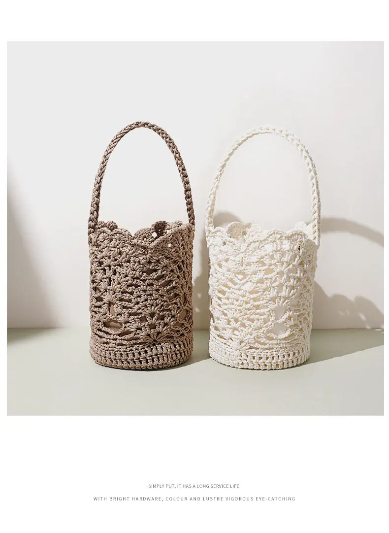 

2026 French Minimalist Lace Crochet Crossbody Bucket Bag Hollow-Out Lightweight Women's Handbag for Vacation Beach