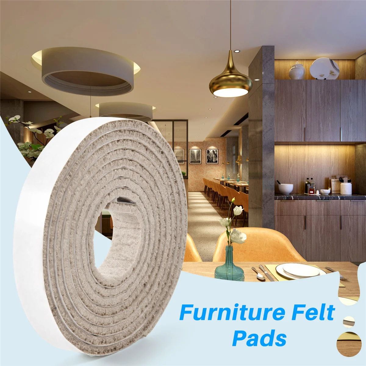 لفة شريط لباد شديدة التحمل جديدة ذاتية اللصق للأسطح الصلبة (1/2 بوصة × 60 بوصة)، كريمي-أبيض