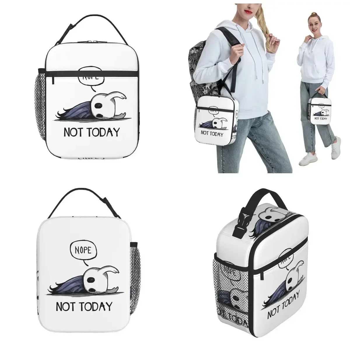 Insulated Lunch Tote Bag Hollow Knight Nope Not Today Game Fans Accessories Lunch Container Causal Cooler Thermal Lunch Box