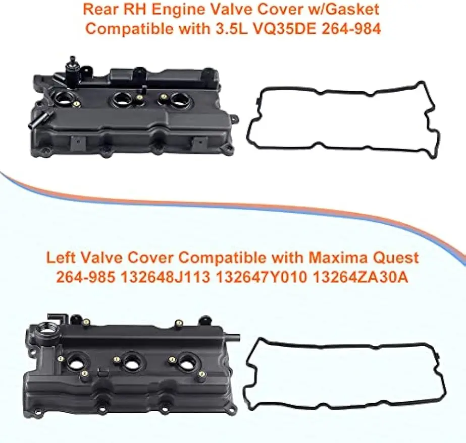 2 Set Engine Valve Cover with Gasket Compatible with Nissan Maxima Murano Altima 3.5L Turbo 2002-2007 Replaces 264-985 264-984