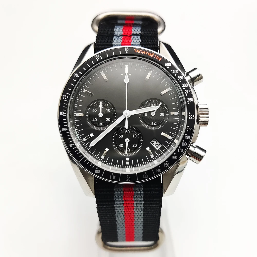 40mm ステンレスケース クロノグラフ クォーツ時計 メンズ 防水 5Bar