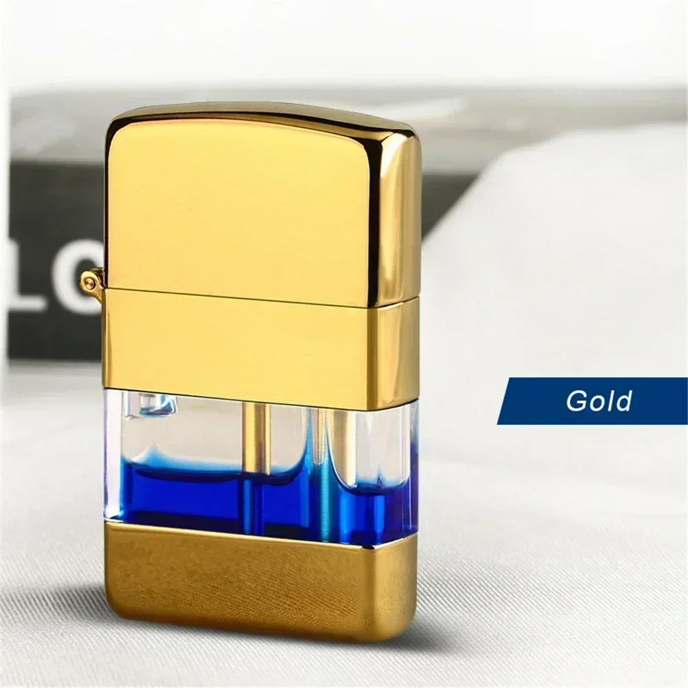 New Metal Transparent Oil Tank Retro Lighters Grinding Wheel Windproof Kerosene Petrol Lighter Men\'s Gift Cigarette Accessories