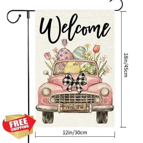 Welcome Easter Garden Flag 12x18 Inch Double Sided Burlap Spring Decor XXM