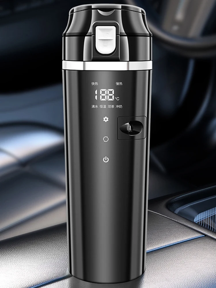 12V/24V Car Heating Cup Smart Temperature Control Coffee Milk Heated Kettle Stainless Steel Portable Car Heating Cup  Cup