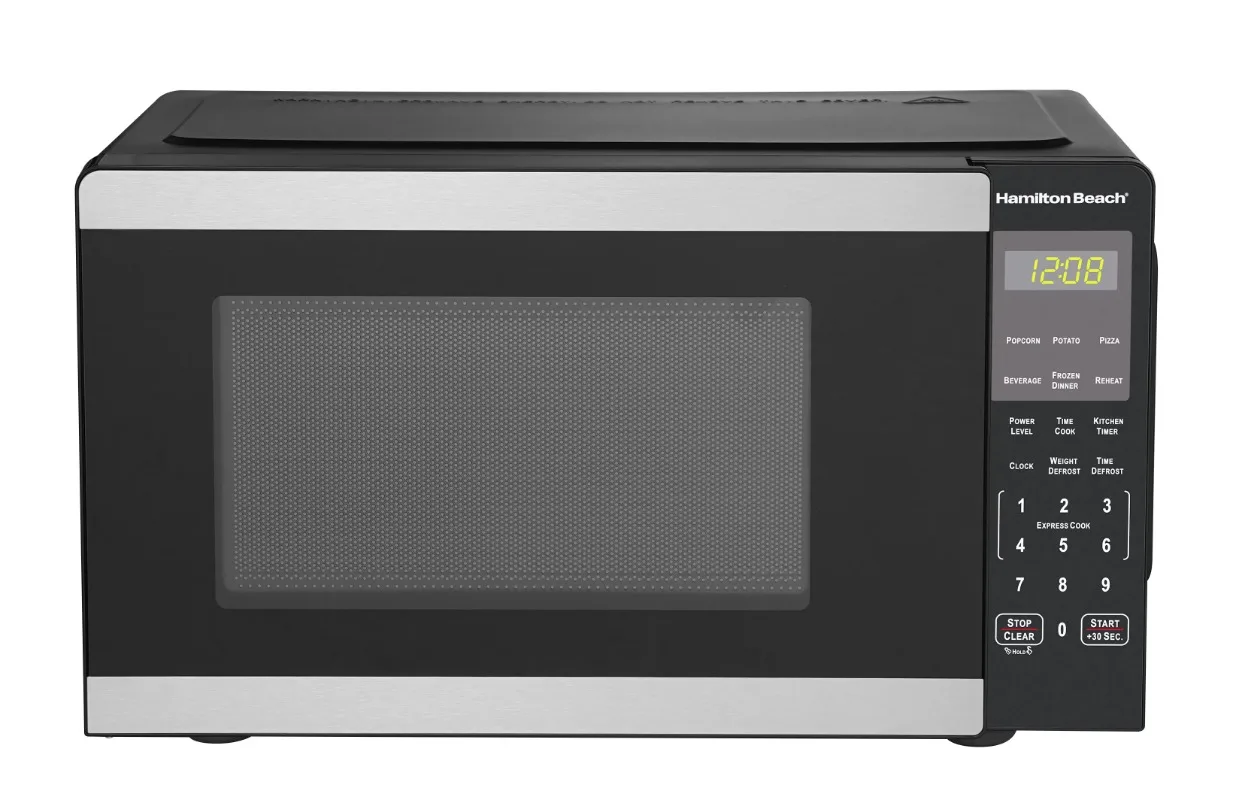 Hamilton Beach 0.9 Cu ft Countertop Microwave Oven, 900 Watts, Stainless Steel, New