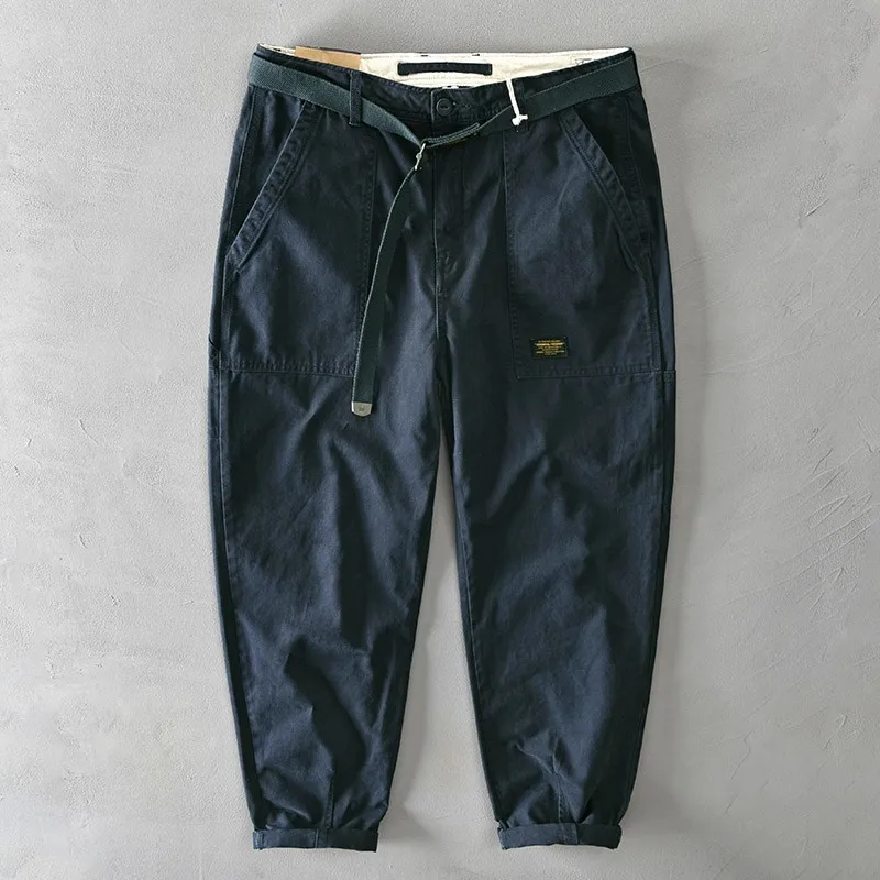 

Trendy Men's Workwear Pants Loose Straight Khaki Casual Long Trousers American High Street Sle Cotton Traditional Chinese C...