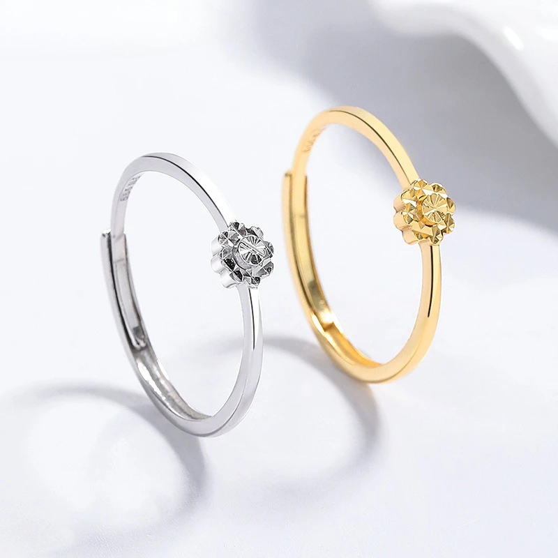 S999 Pure Silver Flower Ring Minimalist Flower Open Ring Niche Elegant Finger Jewelry Fashion Adjustable Ring for Women