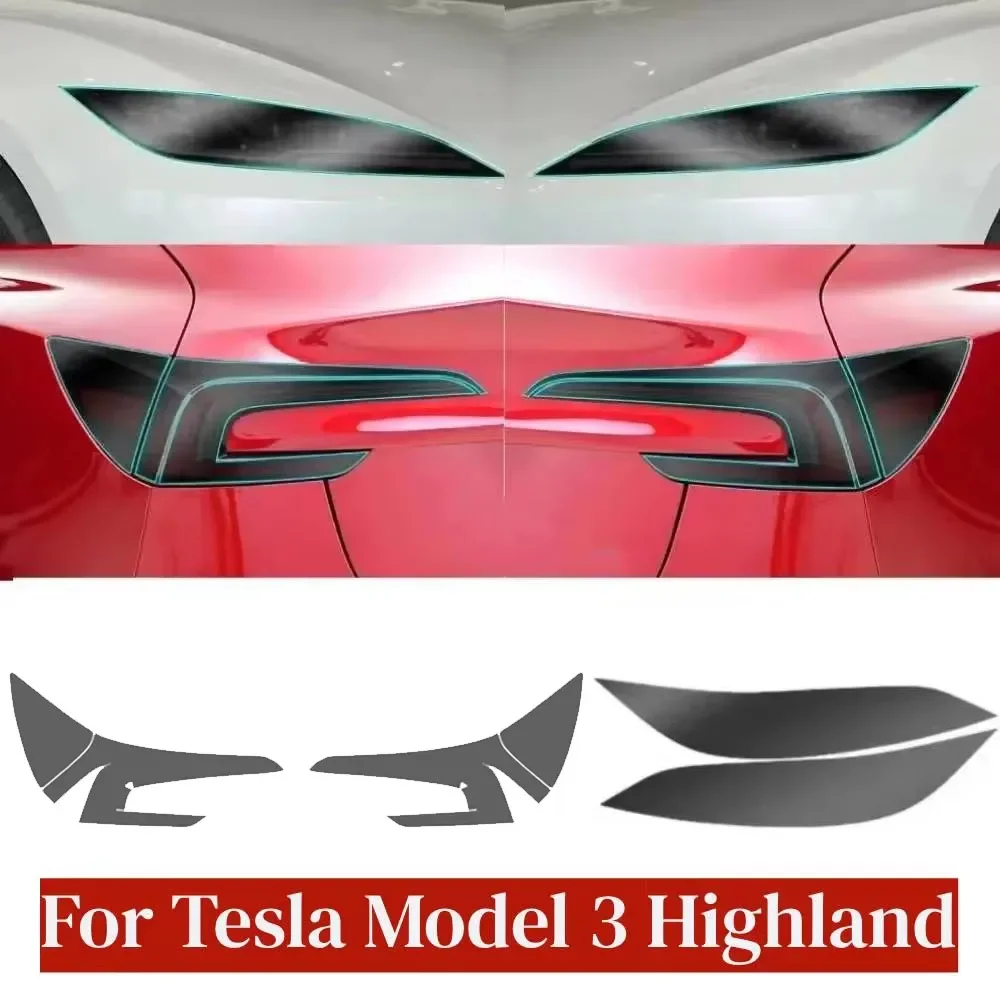 

Для Tesla Model 3 Highland 2023 2024 передняя фара задняя фара защитная пленка модель 3 + Задняя фара черная пленка с изменением цвета