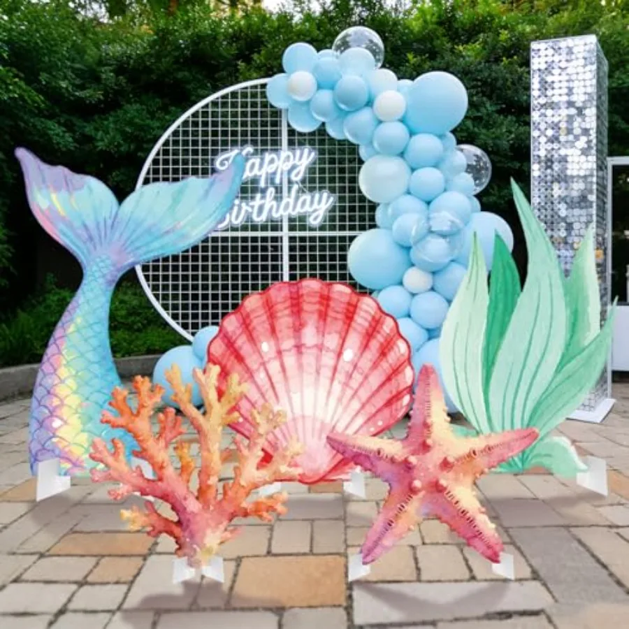

5 Pcs Large Under The Sea Decorations Ocean Theme Party Supplies Mermaid Tail Shell Starfish Seaweed Stand Up Cutouts for Merma