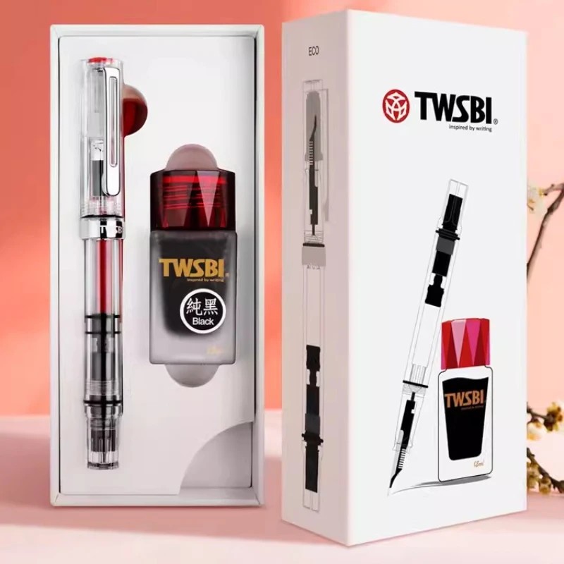TWSBI ECO Clear Fountain Pen Gift Set, Piston Fill Ink Pen with Pure Black Ink, School & Office, Best Gift for Pen Lovers