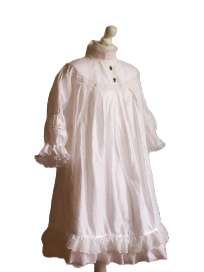 

New Hot Selling Pure White Princess Skirt with Middle Neck and 3/4 Sleeve Loose Middle Length Dress Can Be Customized