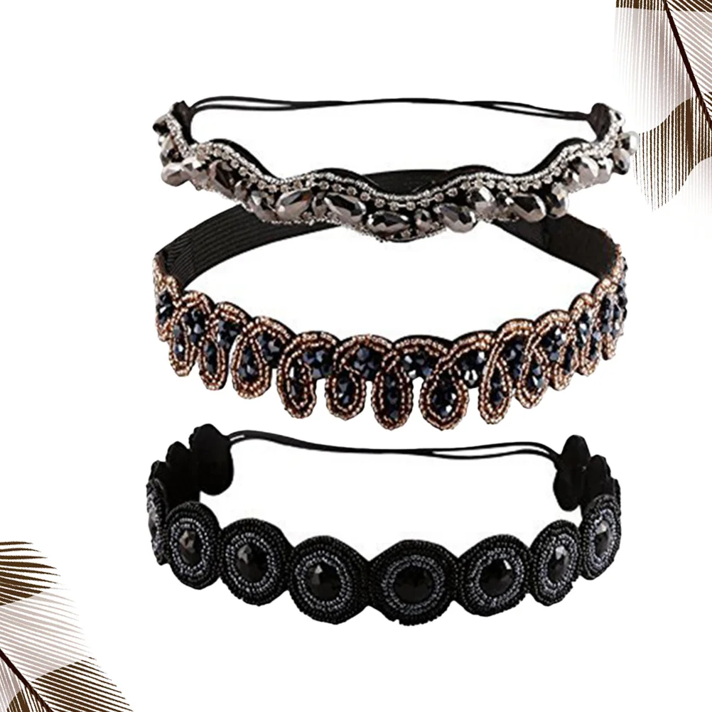 

3pcs Rhinestone Headband Crystal Hairbands for Women Beaded Retro Comfortable Anti Slip Elastic Long Lasting Breathing Material