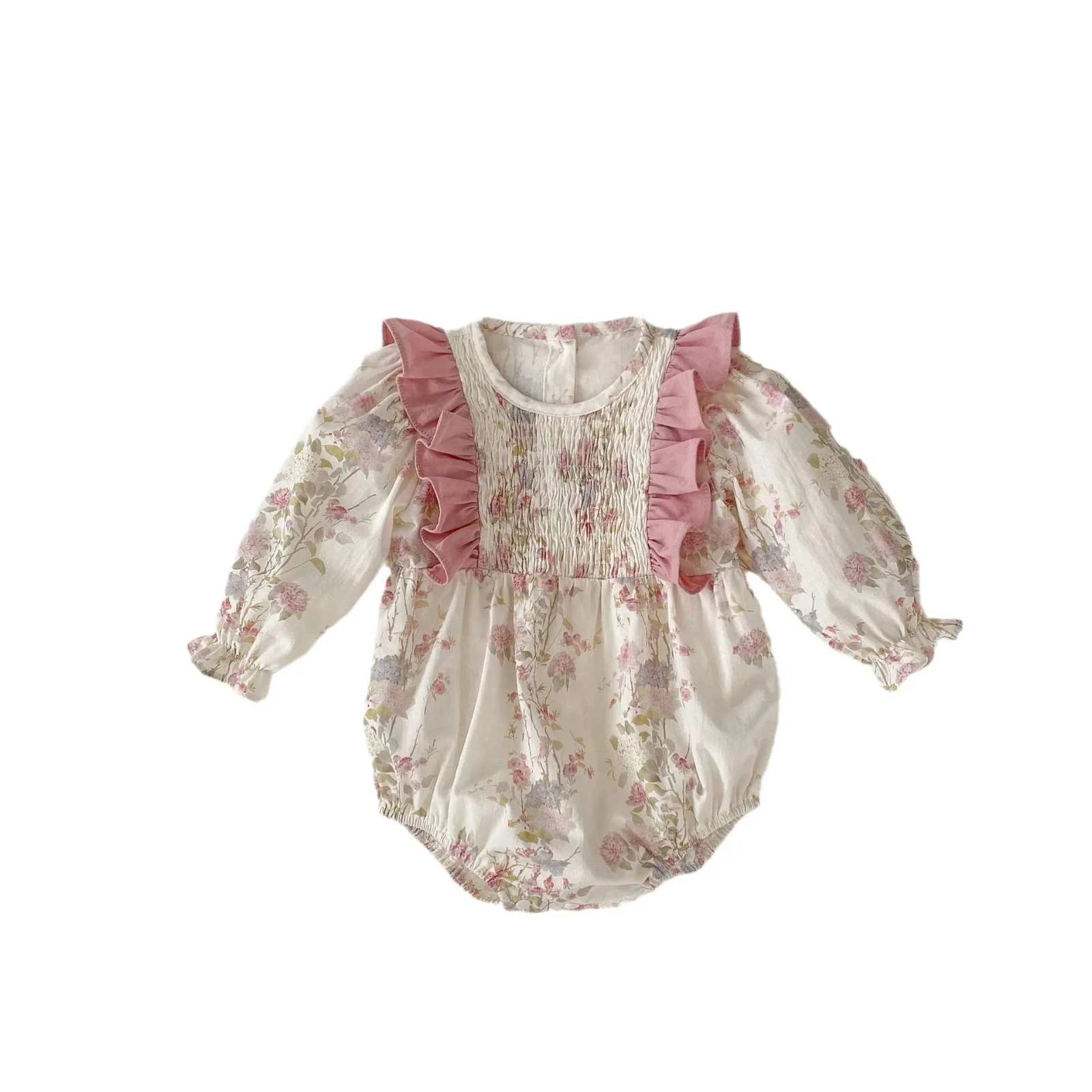 Ins Spring Autumn Baby Girls Rompers Ruffle Floral Printed Long Sleeve Loose Infant Girls Bodysuit Toddler Girls Dress