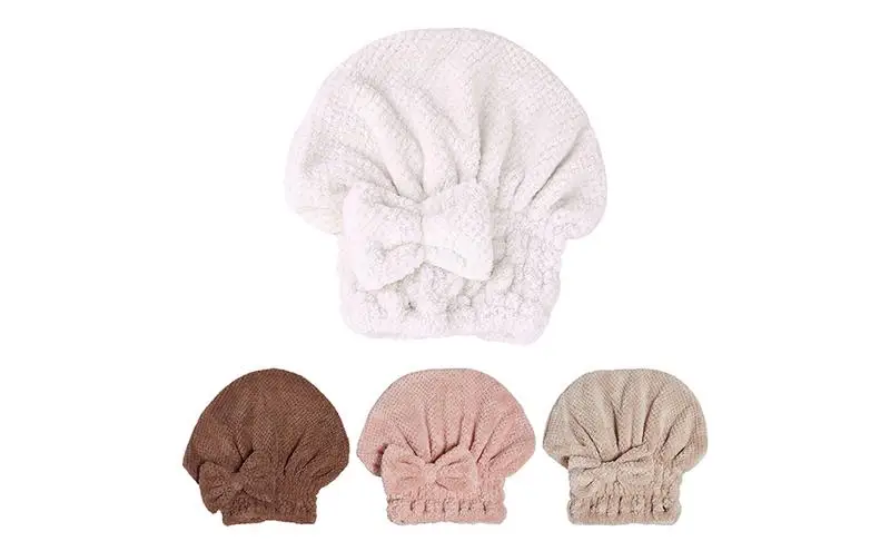 Women Hair Towel Soft Quick Drying Hair Towel Wrap With Bow-Knot Princess High Absorbent Hat Shower Caps Girls Bathing Accessory