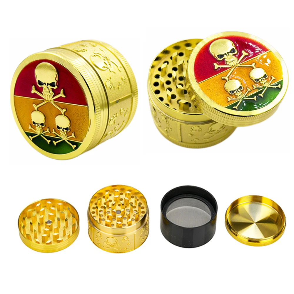 Gold Skull Style 4 Layer Hand Manual Dried 40mm 52mm Spice Metal Herb Grinder Kitchen Gift Tools