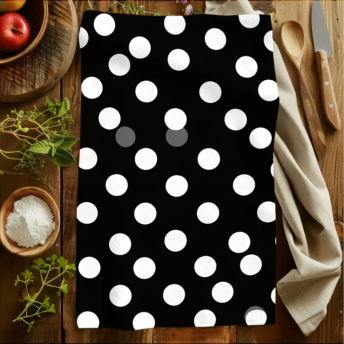 1pc Classic Polka Dot Printed Scrub Cloth, Soft Absorbent Kitchen Hand Towel, Perfect for Kitchen, Dining Room, Bathroom, Dorm