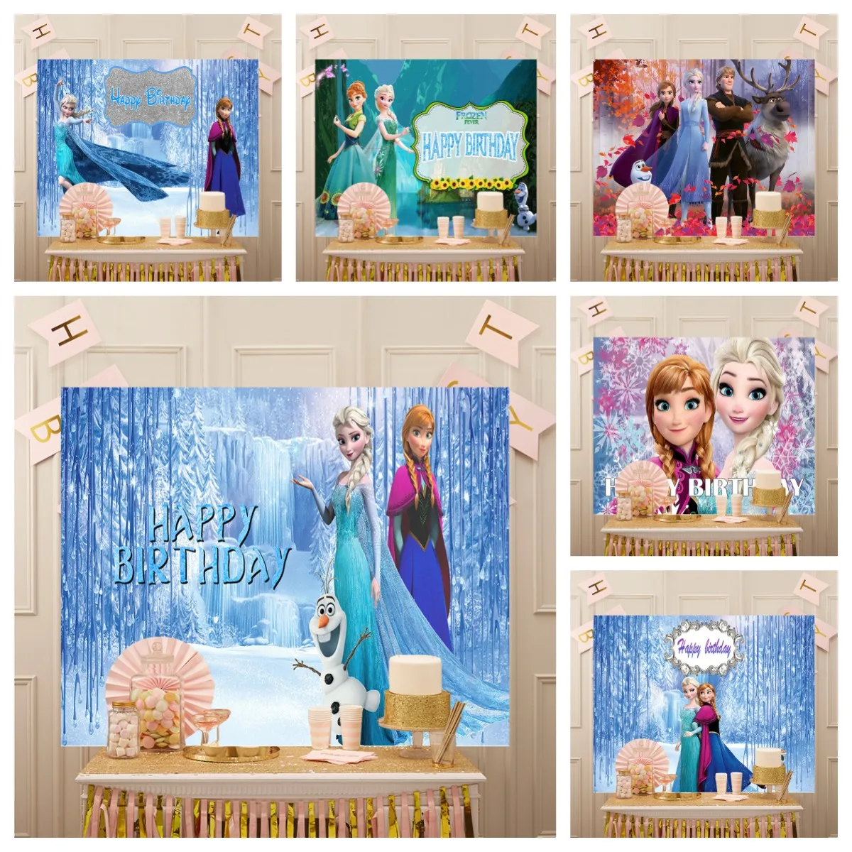 Disney Frozen Photocall  Anna Elsa Baby Shower Photography Backdrop Custom Products Princess Birthday Photo Background Photozone