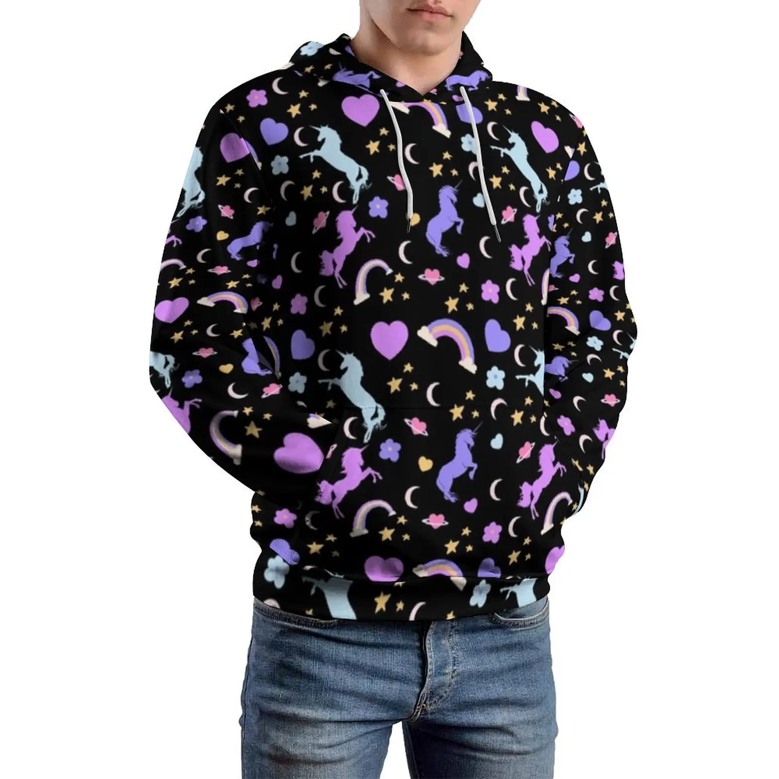 

Colorful Unicorn Loose Hoodies Cute Animal Print Casual Pullover Hoodie Men Long Sleeve Cute Graphic Sweatshirts Big Size 5XL