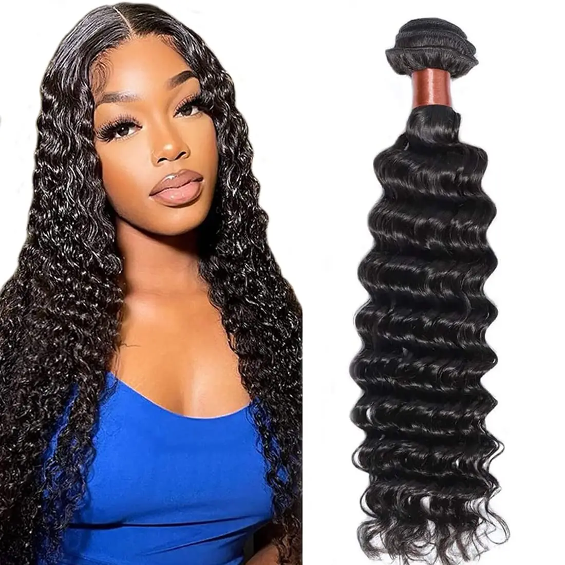 Deep Wave Bundles Human Hair 4 Bundles (18 20 22 24 inches) 12A Virgin Curly Bundles 100% Human Hair Deep Wave Bundles