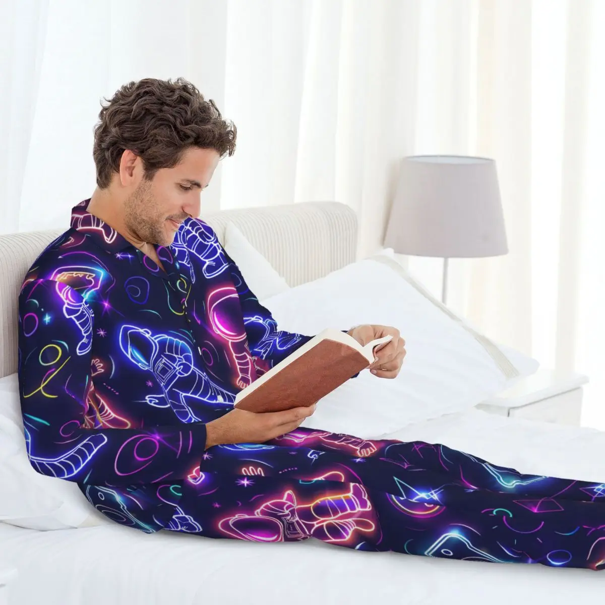 Pijamas de pantalones de manga larga de astronautas y juego para hombre, conjuntos de ropa de dormir para el hogar de otoño e invierno