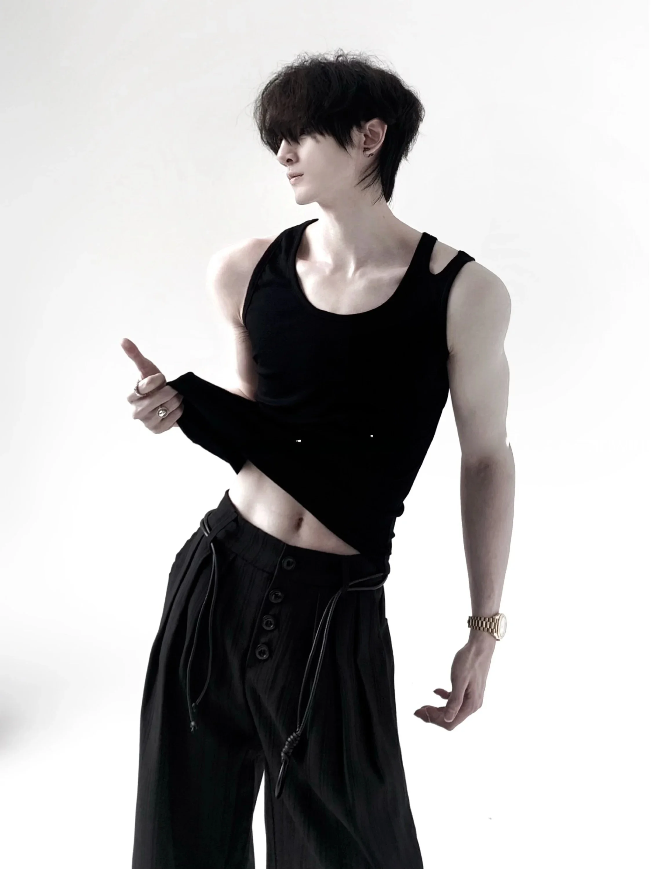Autumn Mountain Wind Silk Cashmere Tank Top Men's Fitness Cool Sensation Skin-friendly Elastic Slim Fit Hollow Sleeveless T