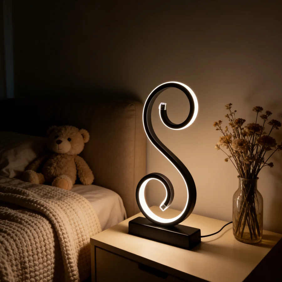 1PC S-Shape LED Table Lamp, Modern Warm White Night Light, Decorative Desk Lamp for Bedroom, Living Room, Shelf, Home Decor