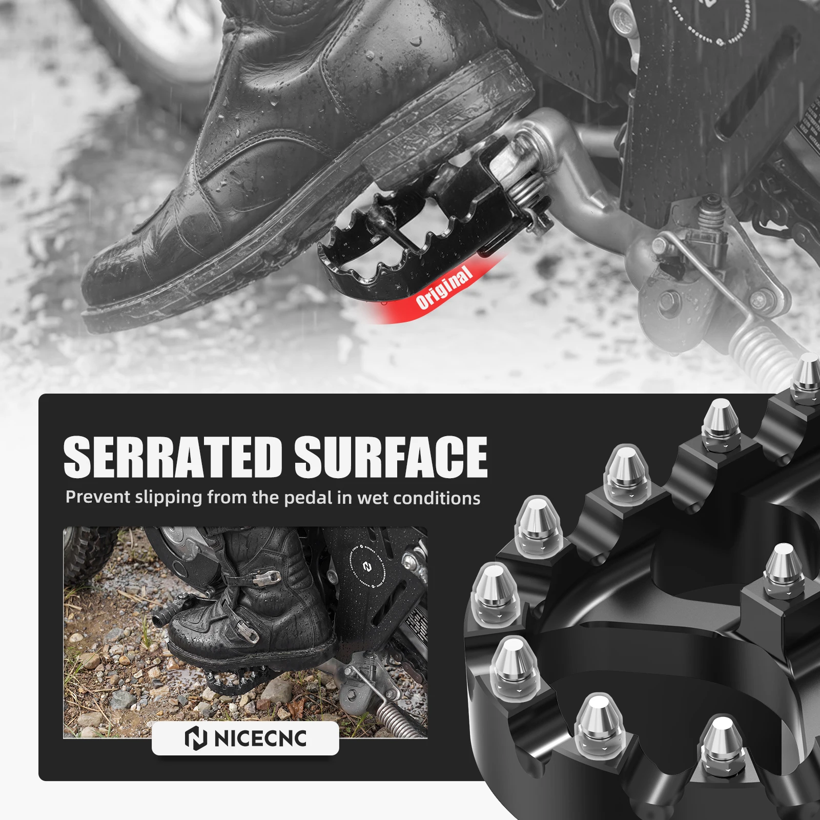NICECNC Motorrad-Fußrasten, Fußstützen, Pedale für Honda XR650L 1993-2025 CR80R CR85R XR250R XR400R XR600R XR650R – Detail 4