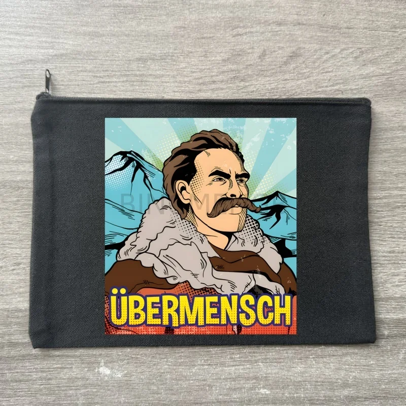 

God Is Dead Friedrich Nietzsche Nihilist Canvas Storage Pouch Multi Functional Black black Cosmetic Bag Zipper Pencil Case For