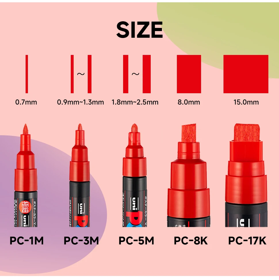 UNI POSCA Marker Stift 12 Farbe Acryl Plumones Rotuladores PC-1M, 3M, 5M POP Poster Stift Stoff Farbe Marker Kunst Malerei 1PC – Detail 3