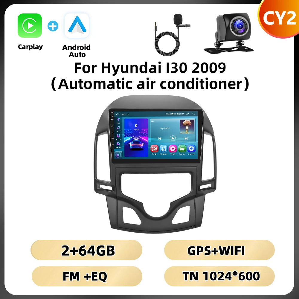 Podofo 9'' 8+128GB autoradio voor Hyundai I30 2009 multimediaspeler 8-core WIFI 4G Carplay Android auto GPS spiegeling auto audio
