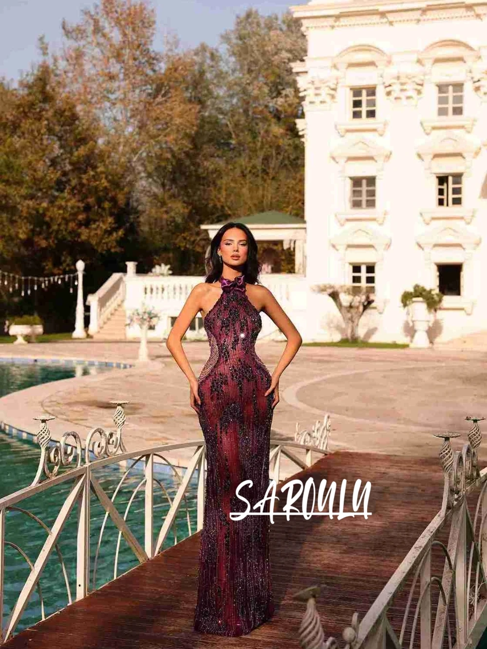 

Chic Burgundy Halter Sequined Cocktail Gown Sparkly Evening Formal Sexy Bodycon Dress Elegant Prom Party Special Occasion Wear