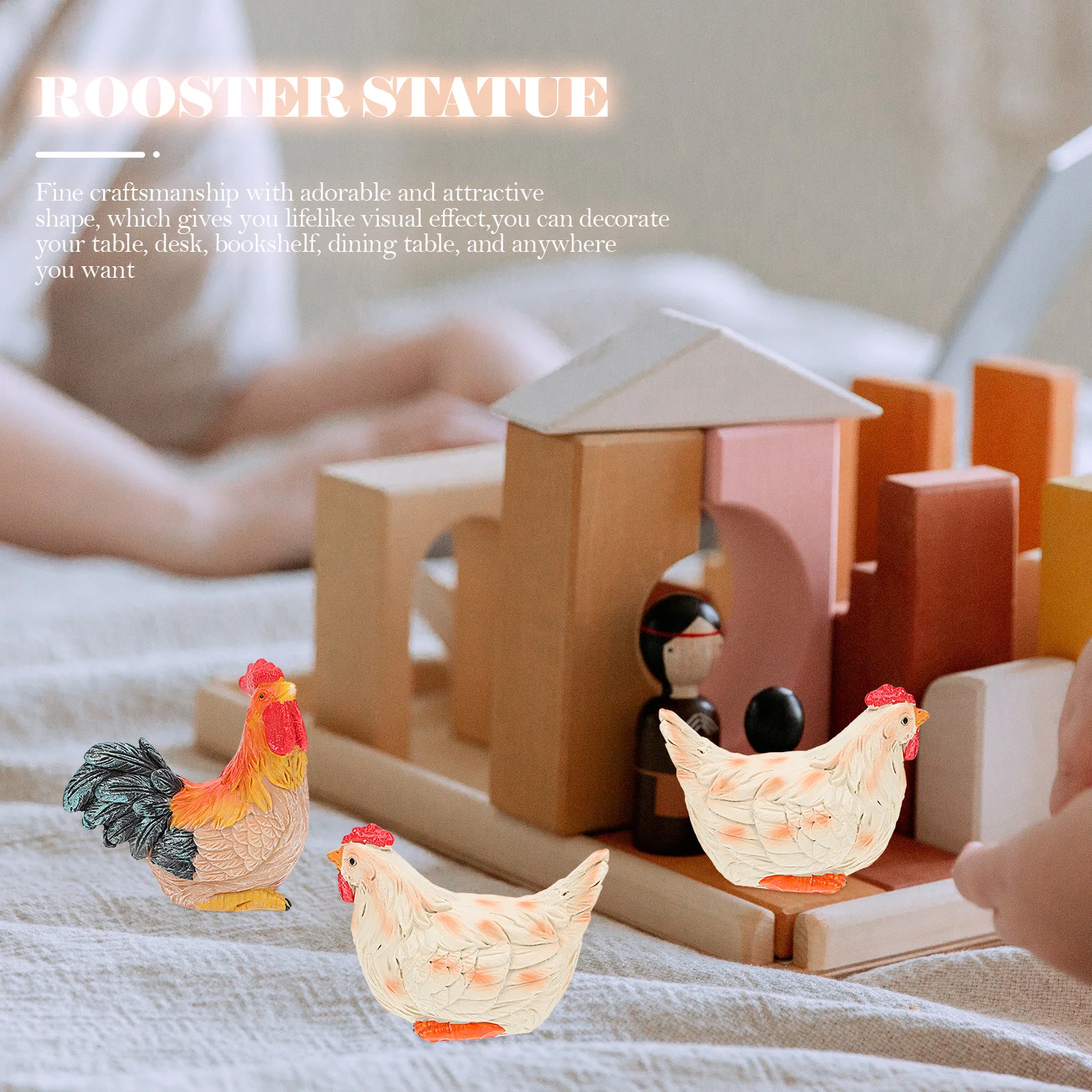 

2Pcs Resin Rooster Hen Decor Durable Garden Courtyard Ornaments Chicken Adornments Compact Safe for Indoor Outdoor