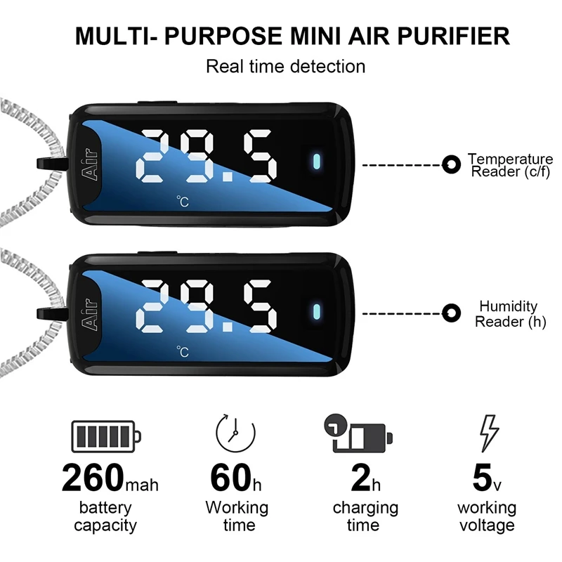 空気清浄機マイナスイオンハンギングネック120万,パーソナル,ウェアラブル,ミニ,ポータブル,温度測定,旅行
