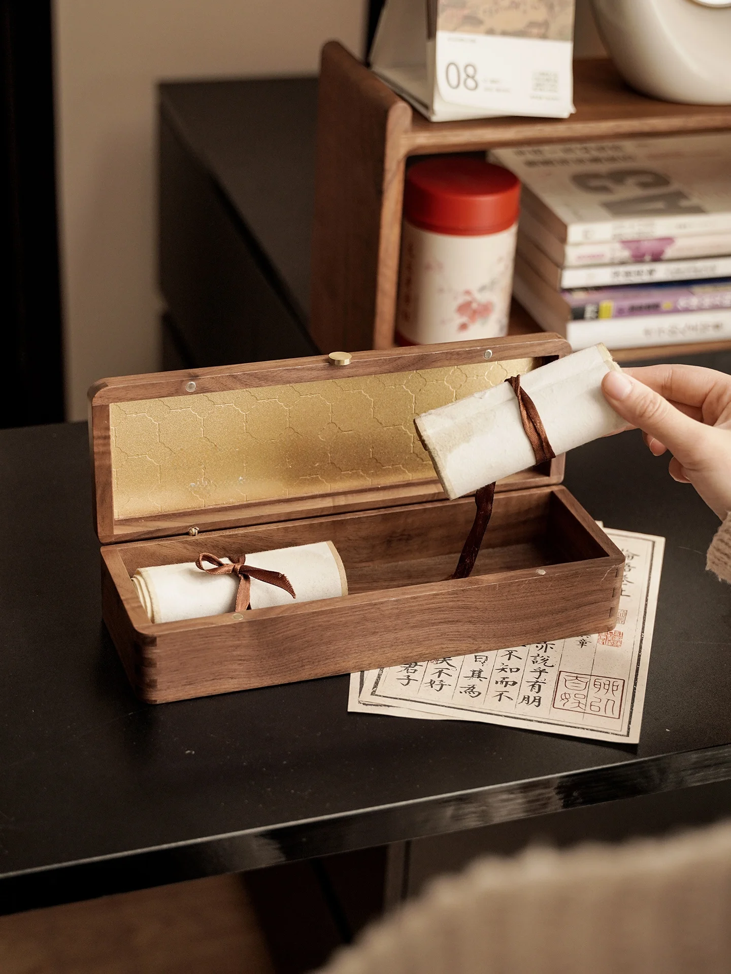 

Элитная деревянная коробка для хранения свитков, прямоугольная, с пылезащитной крышкой, подарочная коробка для каллиграфии и художественной консервации