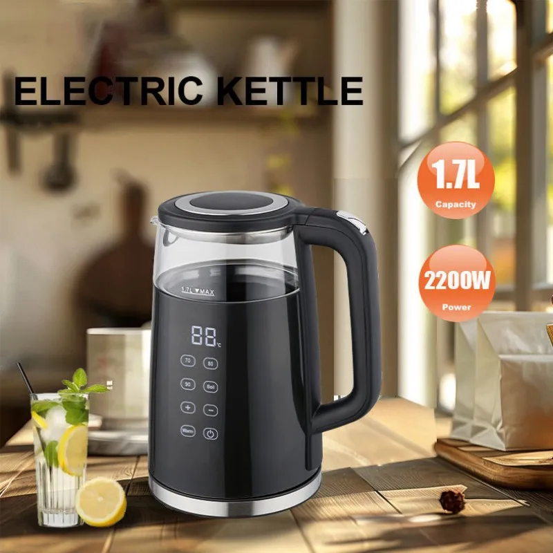 

1.7L Electric Kettle, 2200W Glass Kettle, Intelligent Touch Screen, Temperature Control & Insulation,Home Office Health Pot,