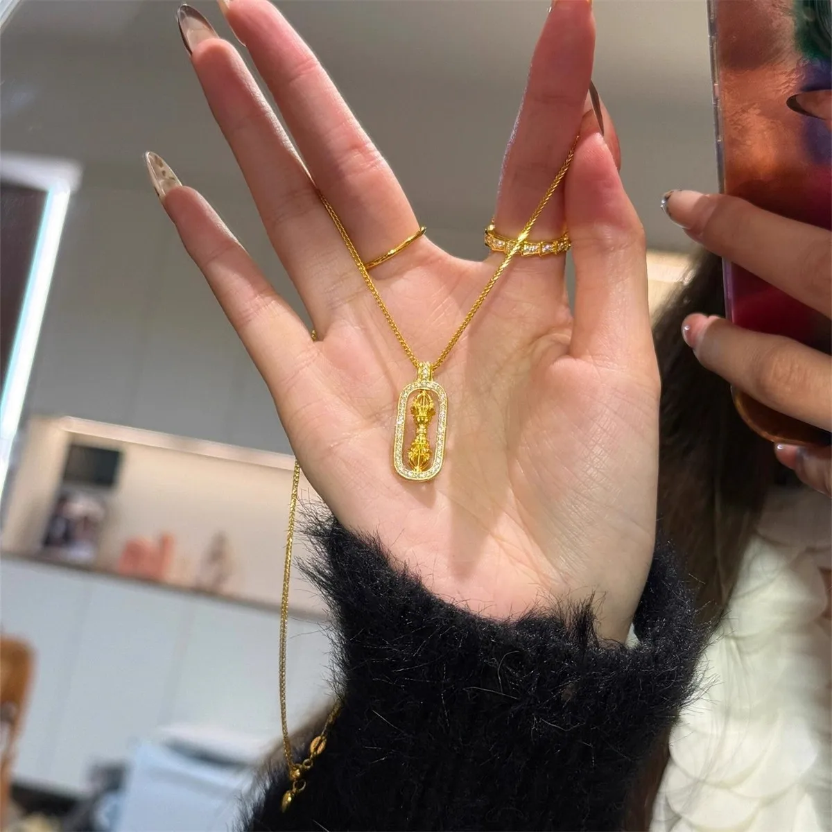 9999 gold necklace - luxurious and exclusive small-scale high-end delicate collar chain accessory with retro and fashionable